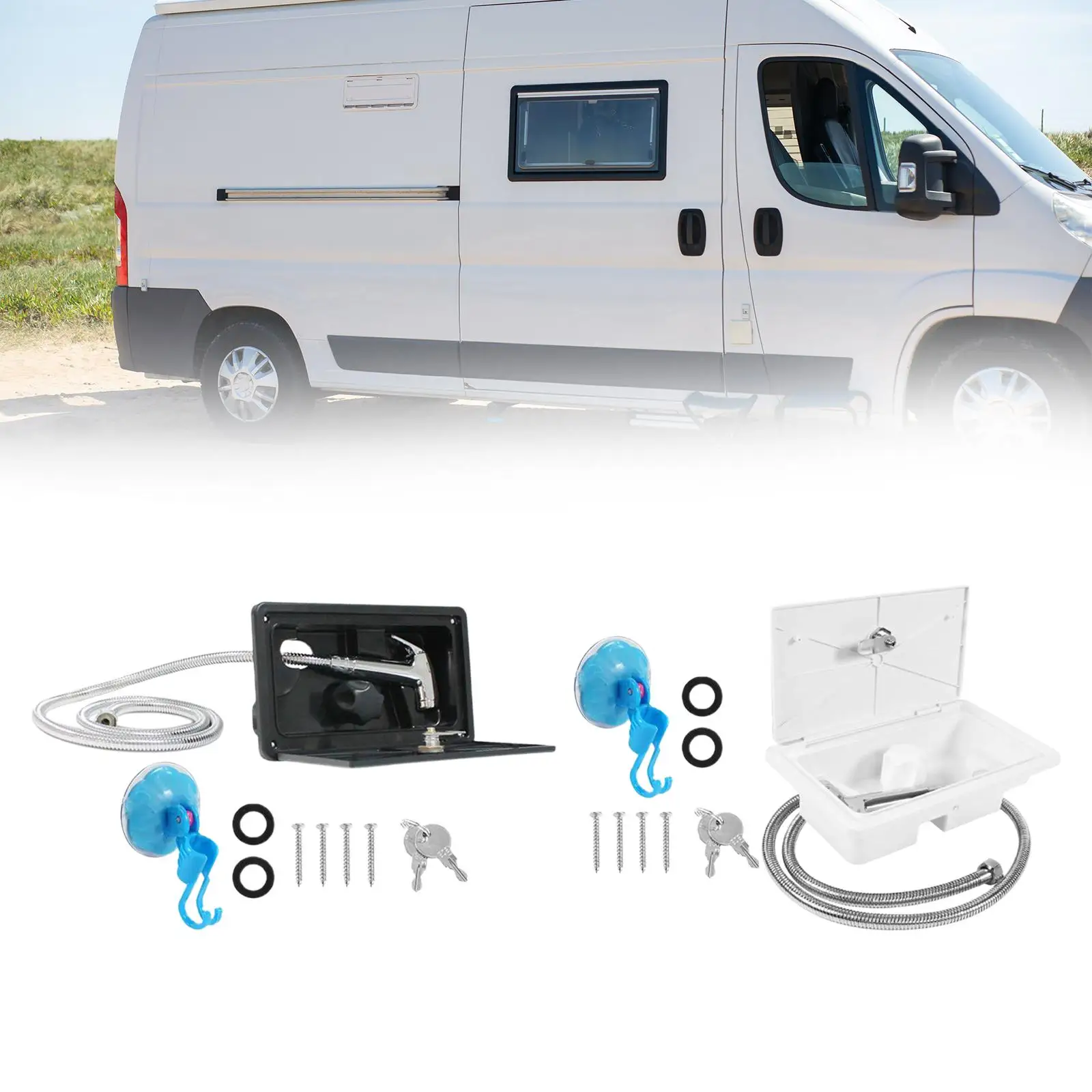 RV Exterior Shower Box Kit Camper Shower Head and Hose RV Outdoor Shower Faucet for Travel Trailers Motorhome RV Marine