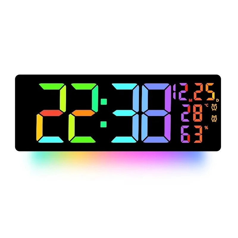 

RGB Color Changing Digital Multifunction Light Emitting Diode Digital Alarm Clock Remote Control Timer Wall Clock with