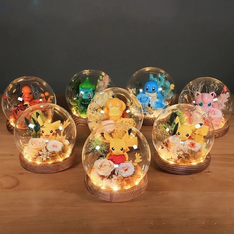 kawaii-pokemon-pikachu-hecho-a-mano-flor-eterna-cubierta-de-vidrio-adorno-de-rosa-muneca-curativa-regalos-lindos-modelo-de-coleccion-juguetes-de-adorno