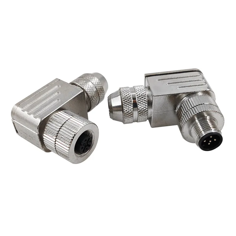 M12 elbow  plug connector, all metal strip shielded 90 degrees, 4Pin5Pin8Pin hole sensor