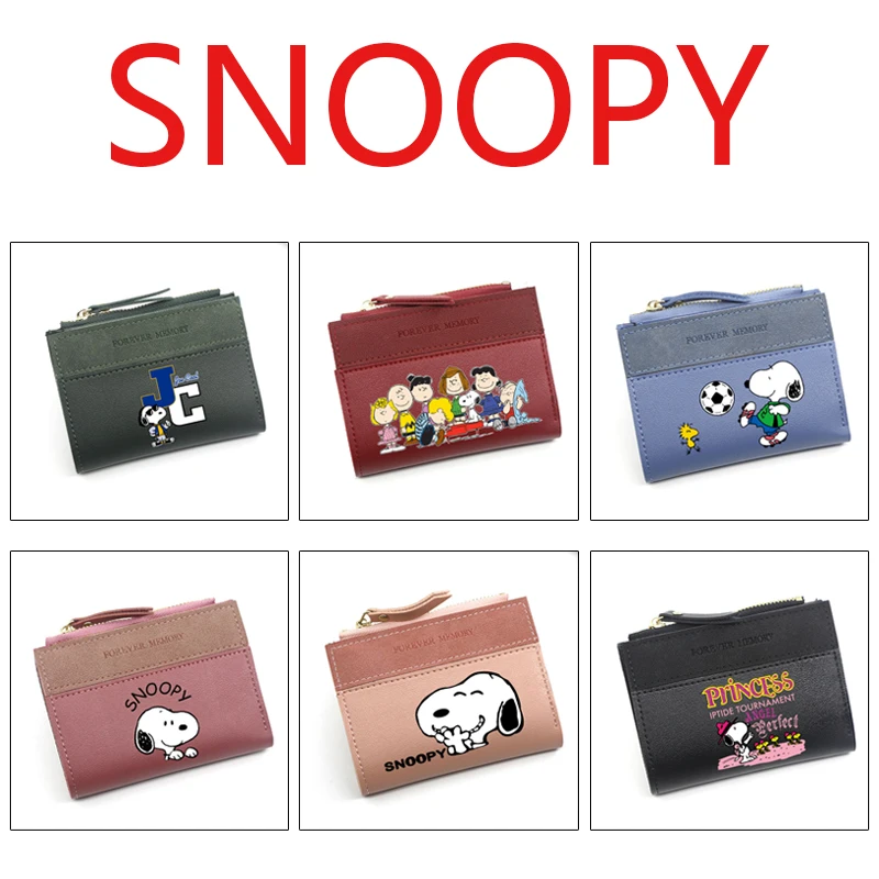 Кошелек Snoopy женский короткий, бумажник 2 сложения, мультяшный милый вместительный кошелек для мелочи, многофункциональная сумка для карт, клатч, сумки с зажимом для денег