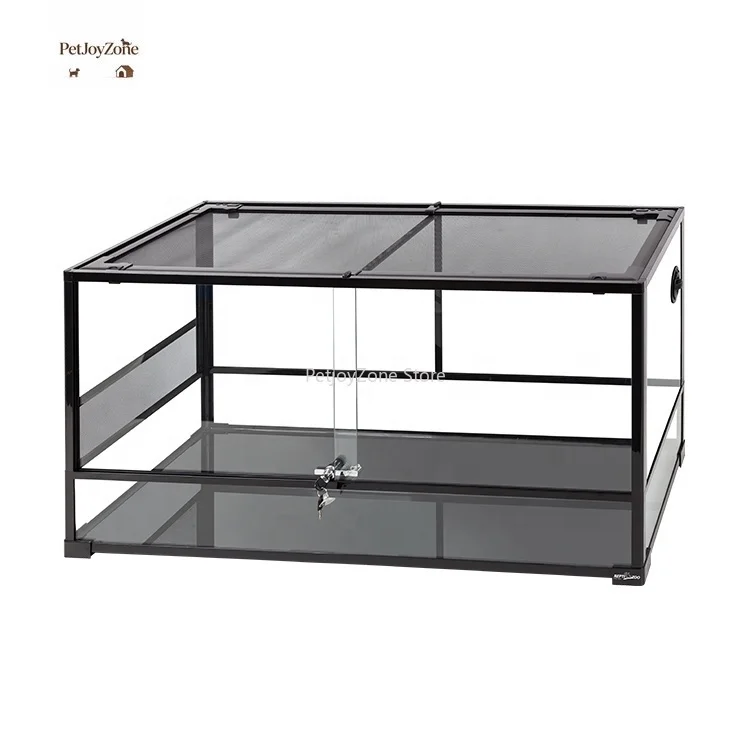 

PetJoyZone RK0223 90 Gal 340 L Glass Chameleon Cage Leopard Gecko Tank Snake Terrarium With Sliding Door Wire Mesh Screen Side