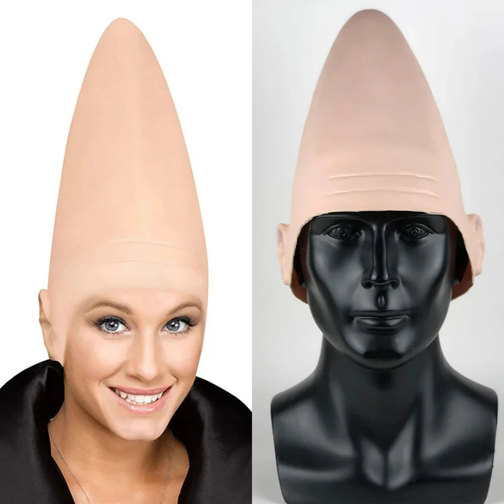 

Skin Head Coneheads Alien Cap Mask Cosplay Fake Skull Egg Shaped Conical Latex Helmet Halloween Carnival Party Costume Props