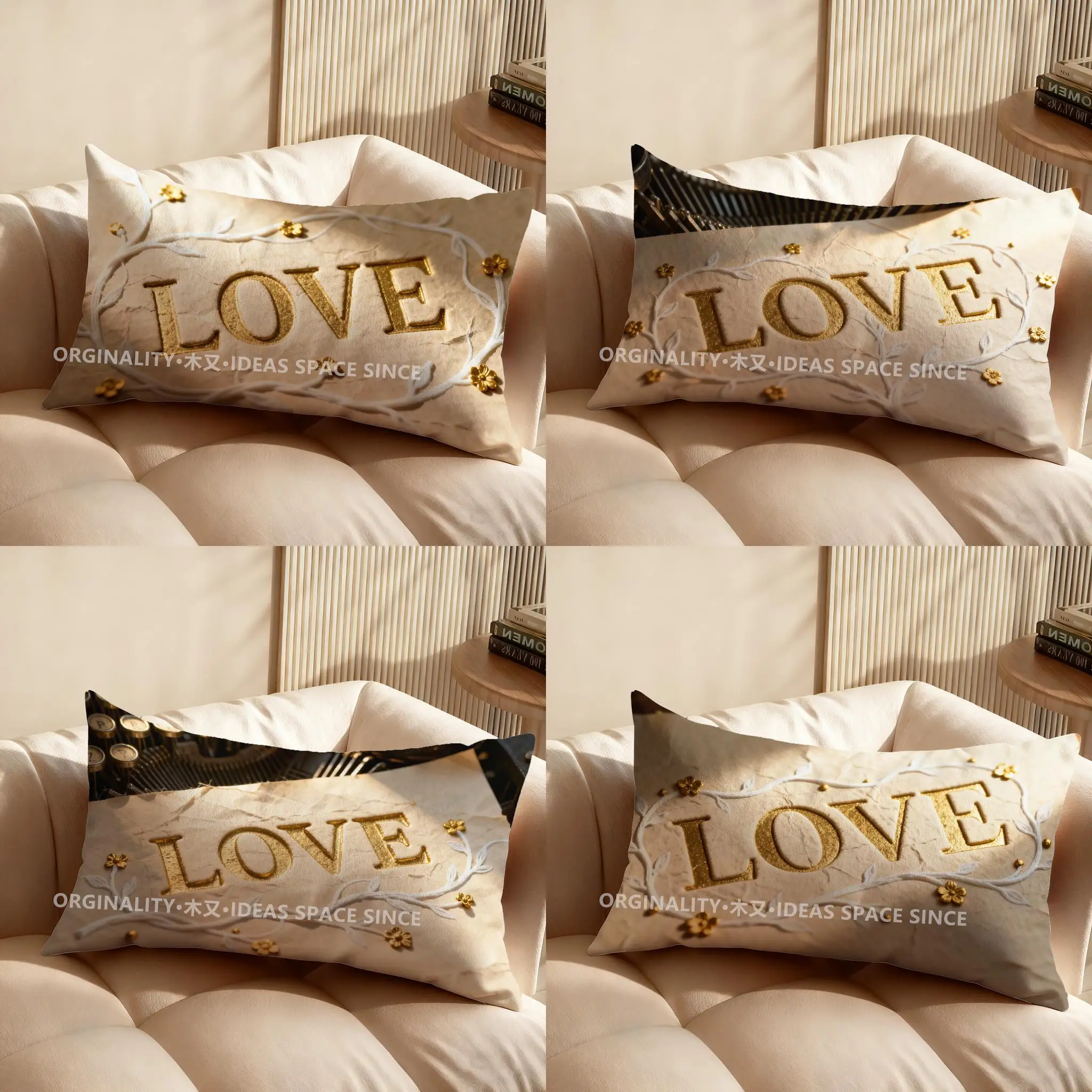 2D Love Floral Pattern Rectangular Pillow Suitable For Sofa Bedroom Car Pillow Cover Cushion Rectangular Back Cushion