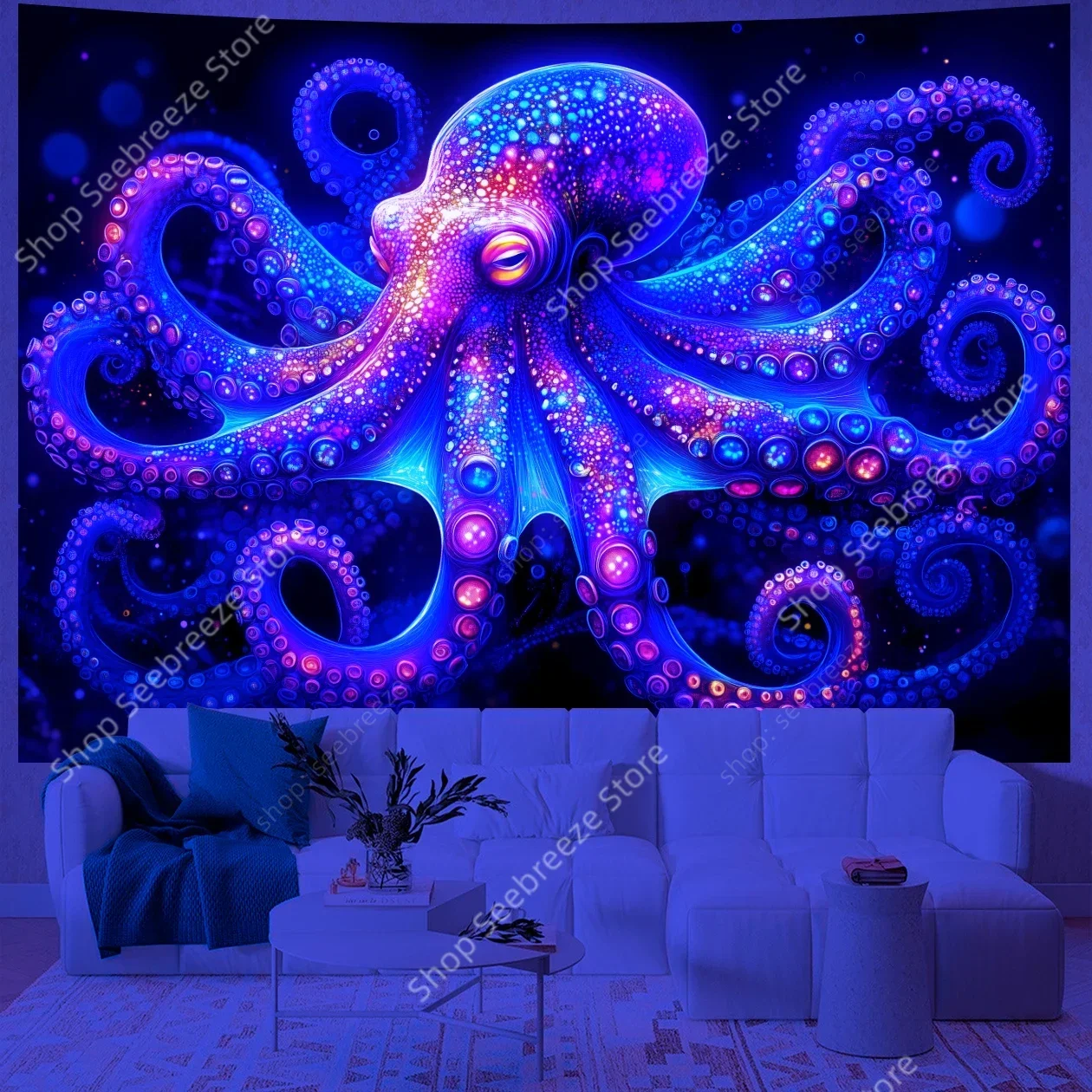 Psychedelic Octopus UV Reactive Tapestry Wall Hanging Aesthetic Room Decoration Home Wall Art Decor Beach Towel Gift for Friend