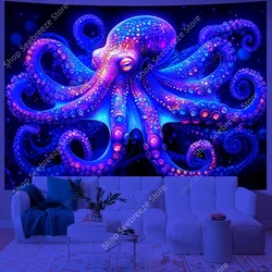 Psychedelic Octopus UV Reactive Tapestry Wall Hanging Aesthetic Room Decoration Home Wall Art Decor Beach Towel Gift for Friend