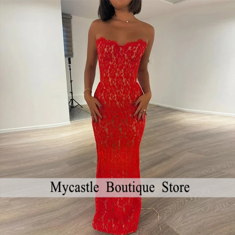 

Красные кружевные аппликации Robes De SoiréE Sweethert Sleevelss Русалка Пром платья Корсет сзади Вечерние платья Женщина по индивидуальному заказу