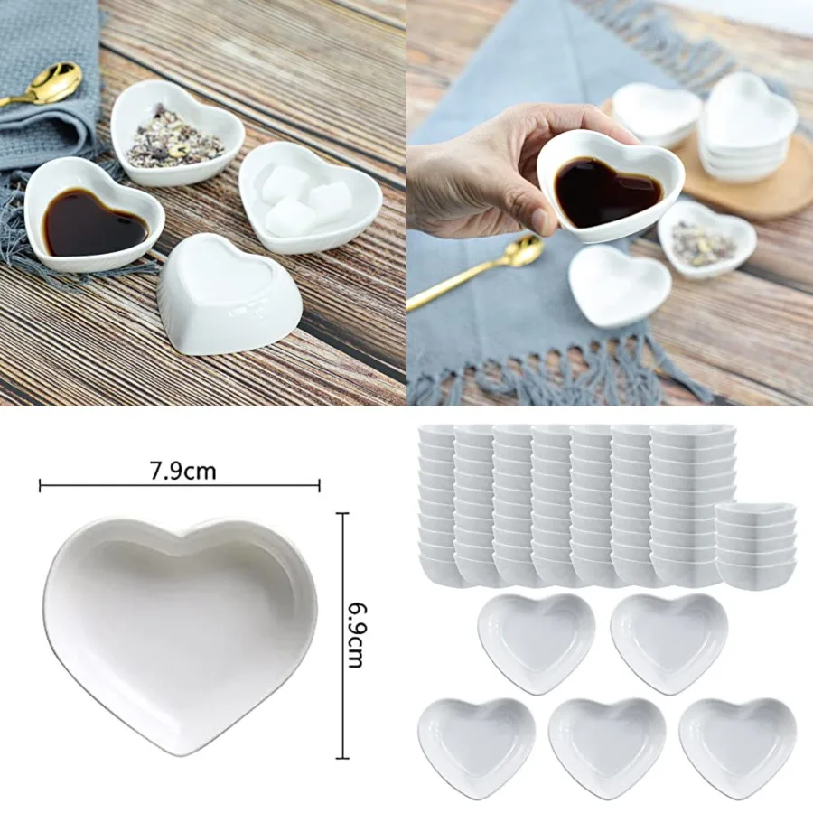

Heart-shaped Multipurpose Ceramic Sauce Dishes Seasoning Dishes Sushi Dipping Bowls Appetizer Plates Serving Dishes Saucers Bowls(Set of 80)