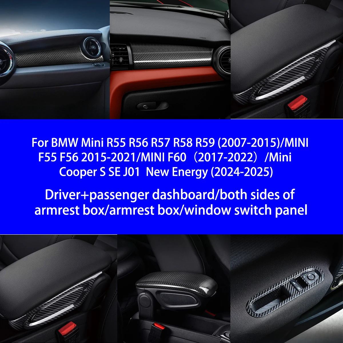 For BMW MINI R Series R55/56/57/58/59/F55/56/60 Dry Carbon Fiber Instrument Panel/armrest Box/window Switch Frame Interior Parts