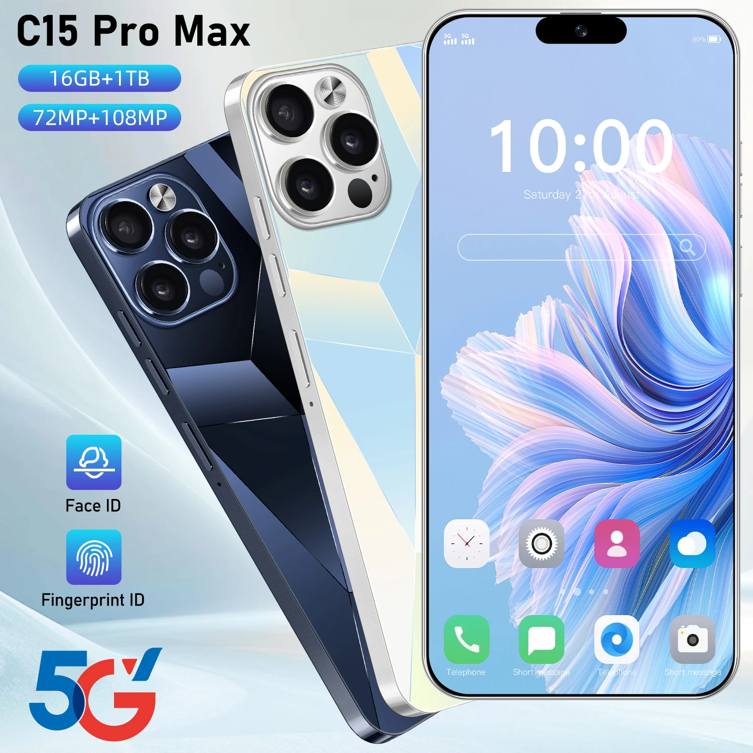 C15 Pro Max Cell Phone 6.8 HD Screen SmartPhone 5G 16G+1TB  Android14.0 Dual Sim Celulares Unlocked 108MP 6800mAh Mobile Phones