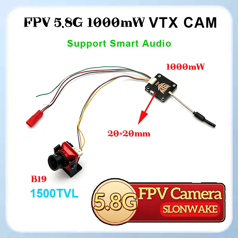 SLONWAKE Fpv 1W VTX adjustable transmitter 56CH +5.8g 1500TVL camera, analog signal , long-distance for UAV remote control car