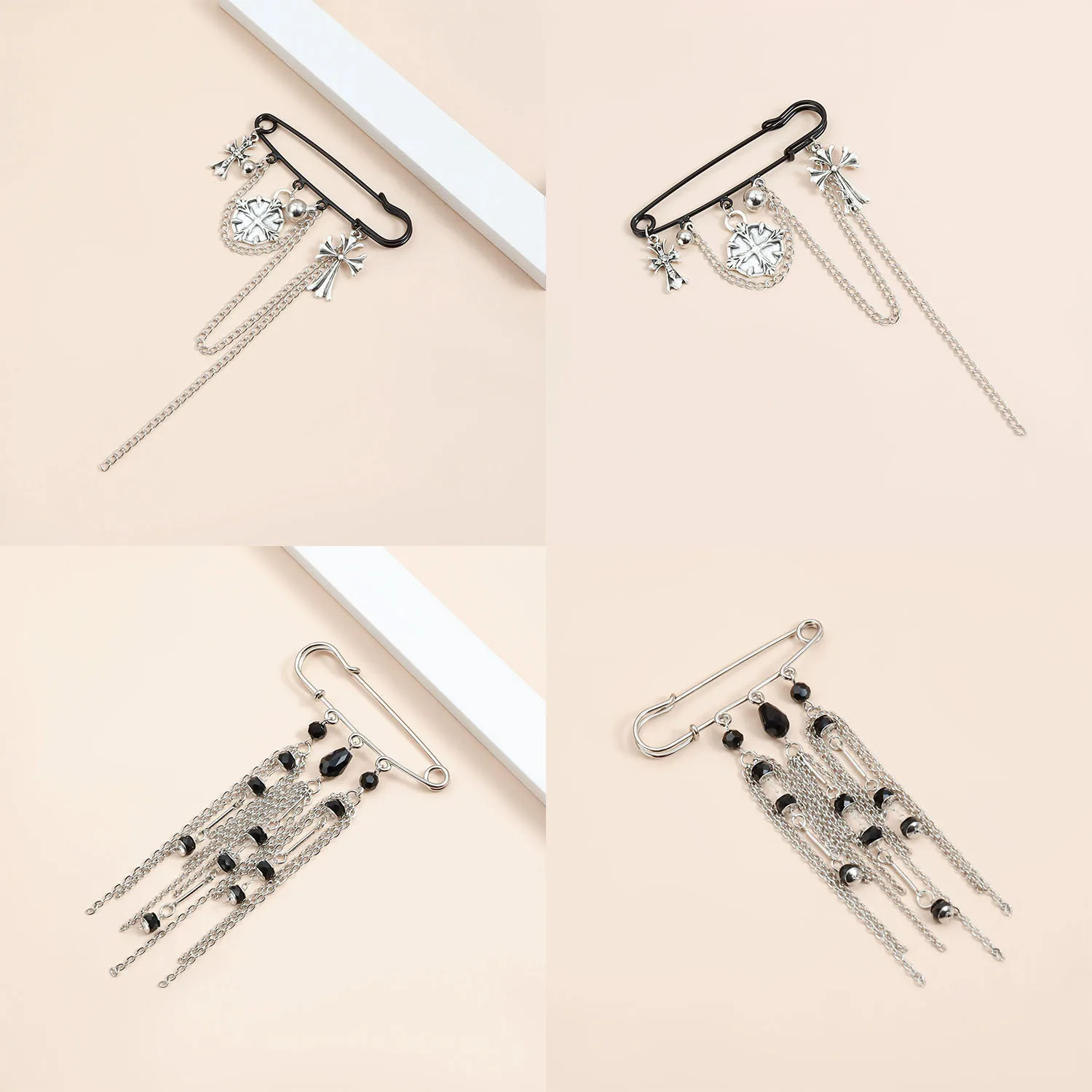 

New diamond studded heart-shaped tassel brooch, long fashion pin, feminine temperament, simple collar pin wholesale