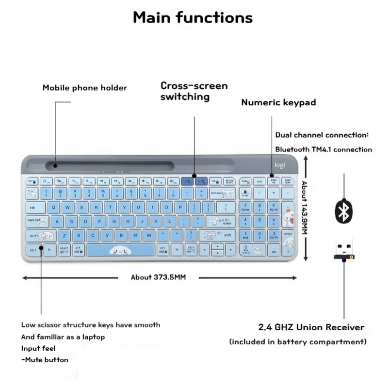 Imagem -04 - Desenhos Animados sem Fio Teclado e Mouse Combos Cinnamoroll Logitech K580 Faça Você Mesmo Adesivos Windows Macos Android Computador de Escritório