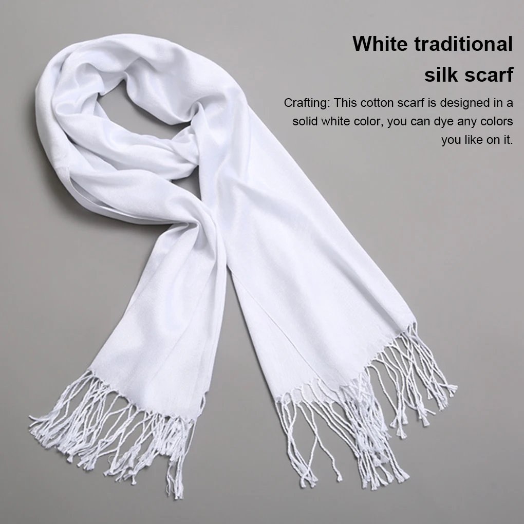 White Tassel Scarf Winter Unisex Cotton DIY Tie-dye Soft Scarves Decorative Cold Weather Neck Crafting Handicraft