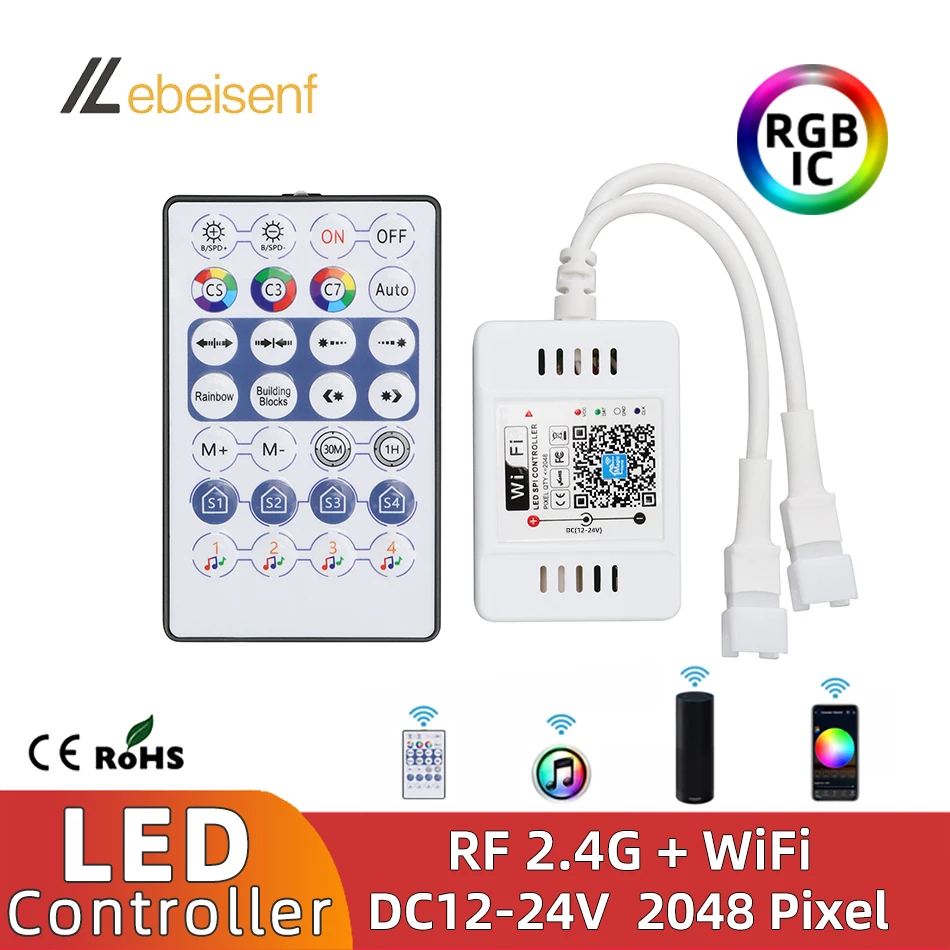 Smart RGB IC Controller DC 12V 24V LED SPI 2048 Pixel Magic Color Music Dimmer RF 2.4G WiFi APP Control for WS2811 Strip Light