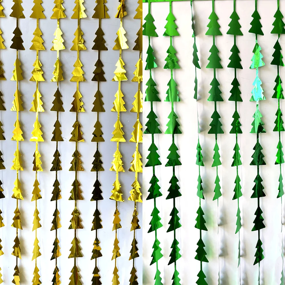 

Christmas Tree Light Gradient Rain Silk Curtain Christmas Party Decor Door Curtain Birthday Scene Background Gold Silver Green