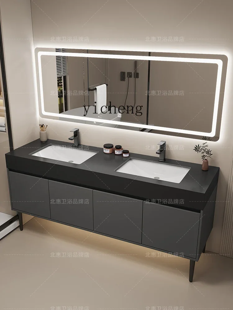 TQH rock slab double basin floor-to-ceiling bathroom cabinet combination wash basin face wash station toilet pool