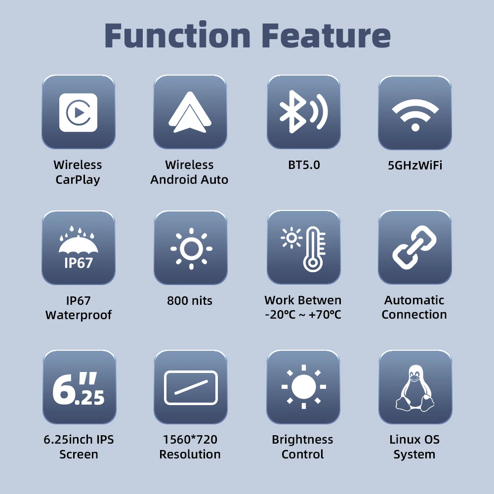 EKIY 6.25 Inch Motorcycle Carplay Navigation Waterproof Apple Carplay Display Screen Portable Motorcycle Android Auto Motorcycle