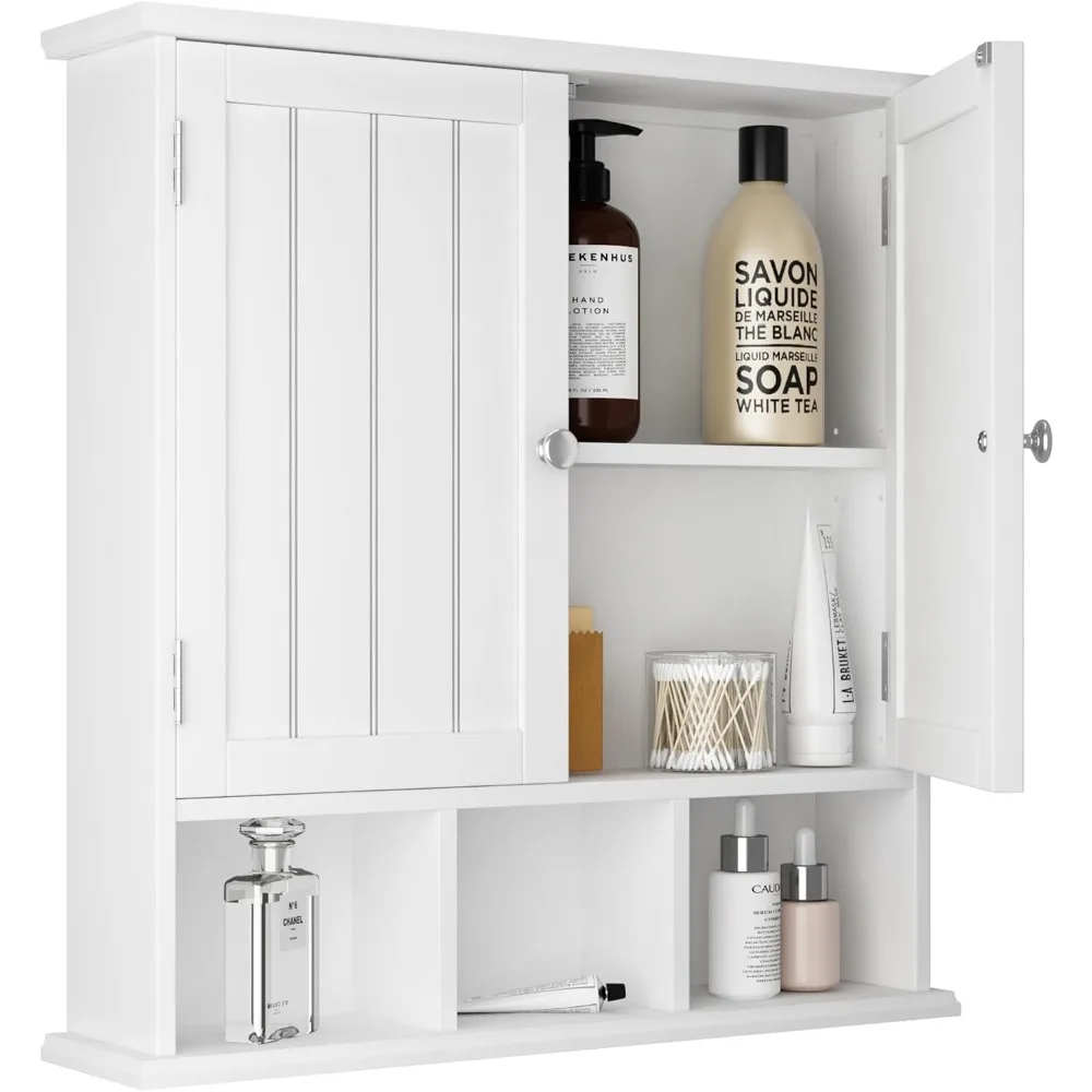 

Bathroom Cabinet Wall Mounted with Open Shelves, Wooden Medicine Cabinets with Adjustable Shelf, Space Saver Storage