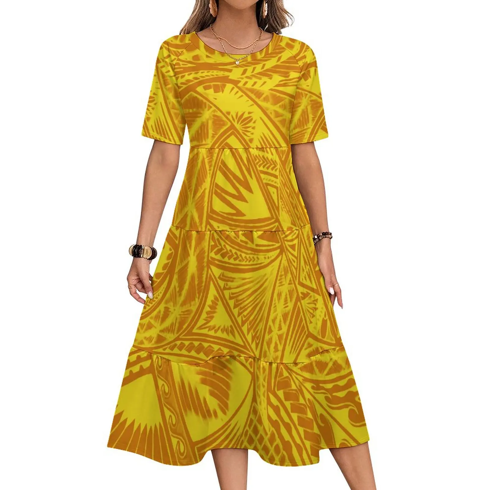 Impressão sob demanda vestido personalizado da ilha samoana feminino polinésia havaí design plus size vestido maxi multi em camadas