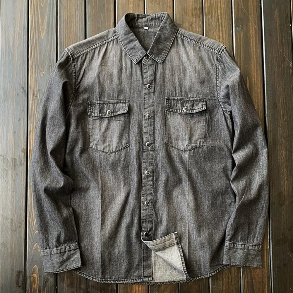 Men Denim Shirt Long Sleeve Quality Cowboy Shirts For Men Casual Slim Fit Spring Summer Shirt Handsome Lapel Men Blouse Shirts