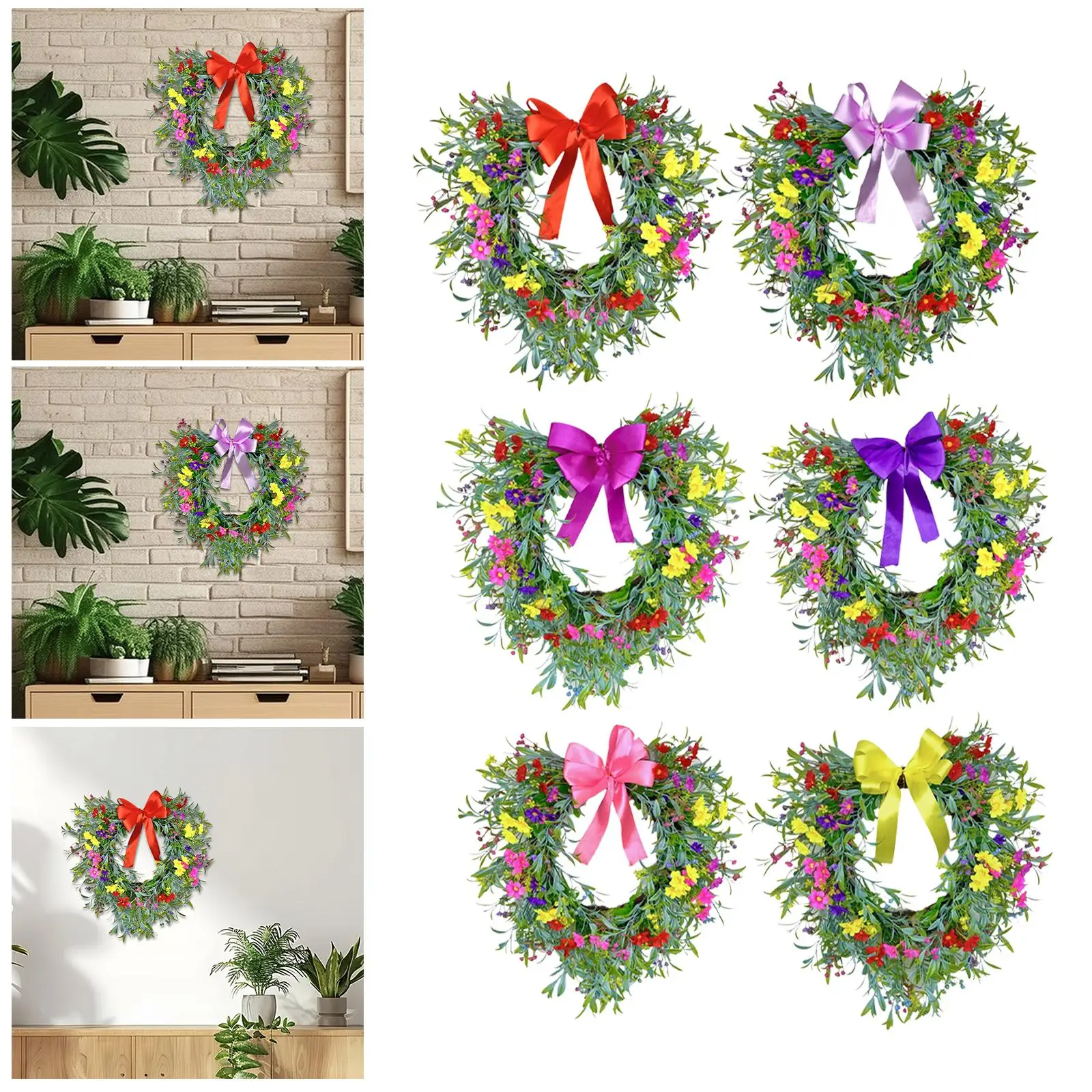 Guirlande en forme de cœur, couronne artificielle de gypsophile, cerceau décoratif suspendu pour porte d'entrée, pour la maison, célébrations printemps-automne