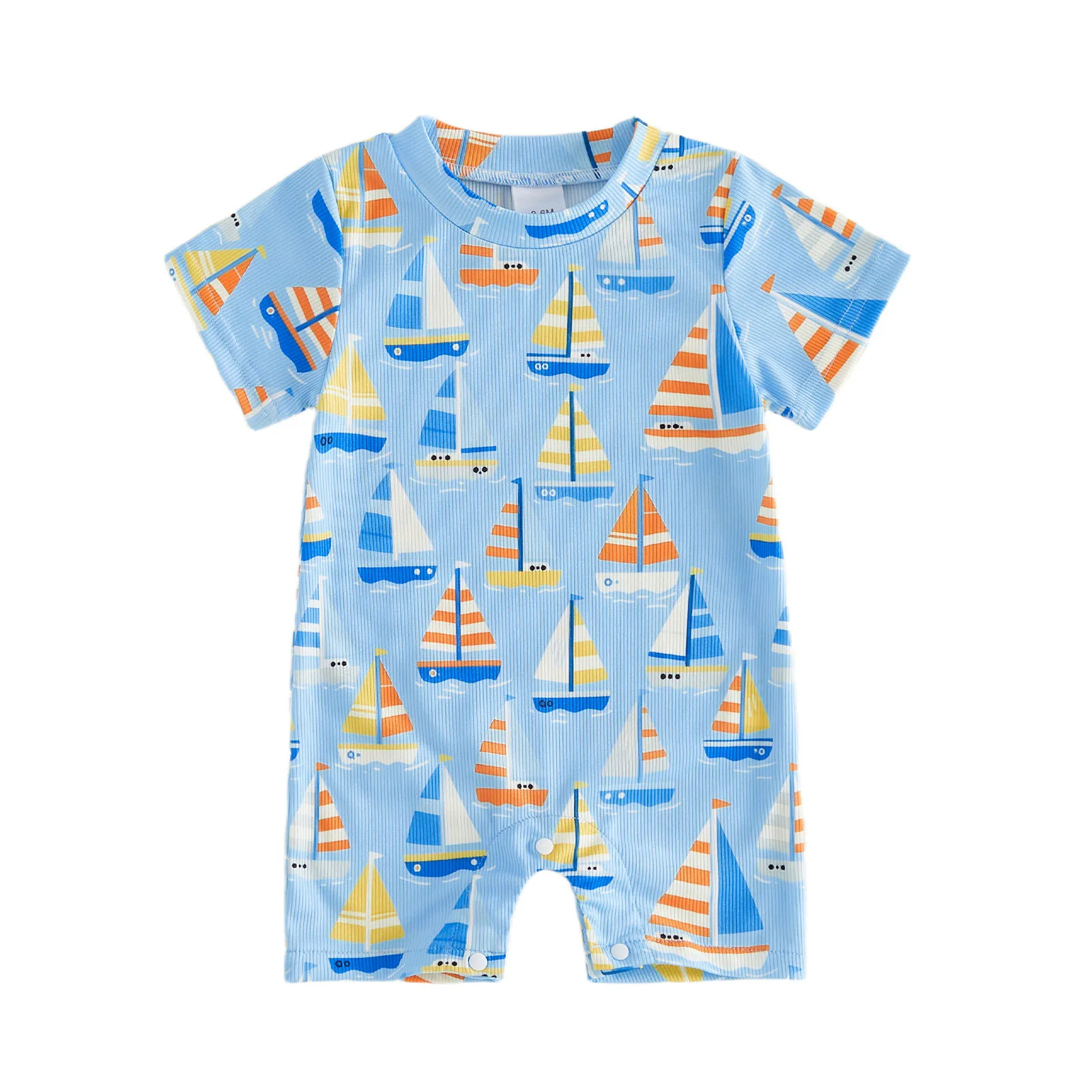

Infant Baby Boy Summer Romper Fashionable Marine Creatures Print Crew Neck Short Sleeve Ribbed Jumpsuits