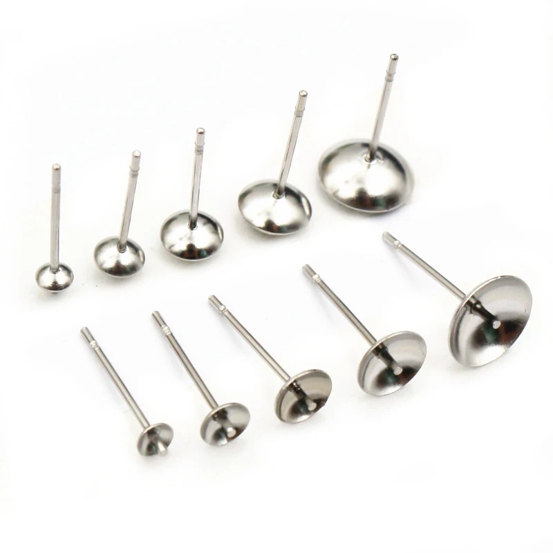 100Pcs/Lot 3/4/5/6/8mm Inner Size Stainless Steel Blank Post Earring Stud Tray Base Pins for Jewelry Finding DIY Accessories