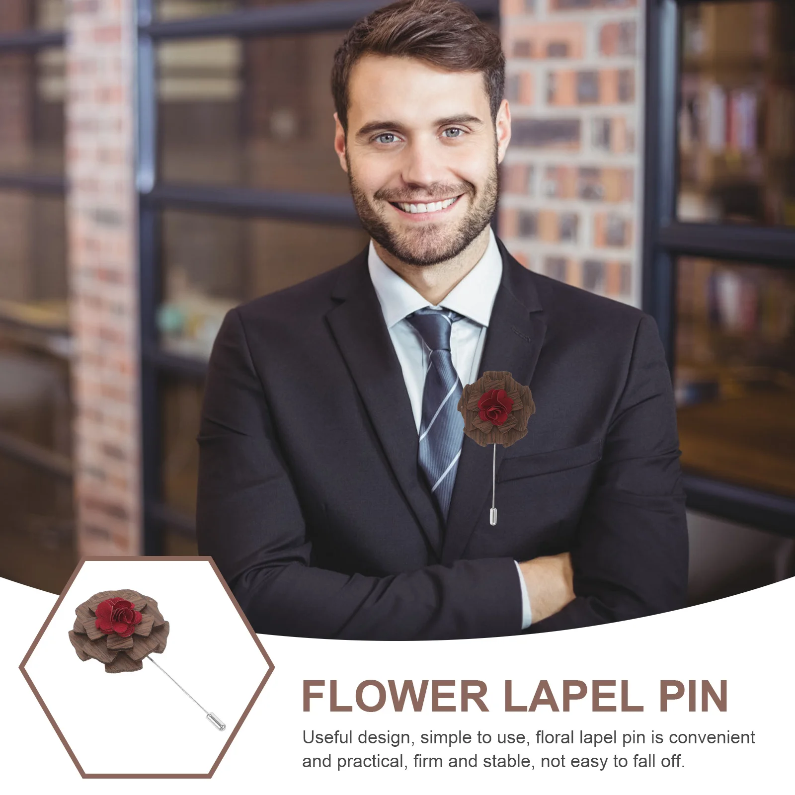 Pin de solapa Floral de madera, broche decorativo, Pin en el ojal para hombres y mujeres, traje, fiesta de boda, accesorio elegante, ojal para hombres