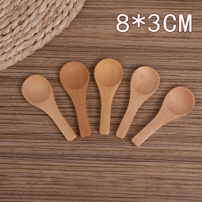 500Pcs/Lot Japanese Small Wooden Spoon Wholesale 8cm Manual Salt Dessert Spoon Powder Wood Spoons Milk Powder Scoop