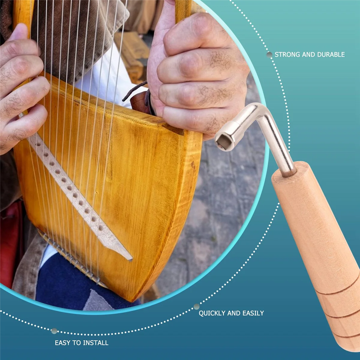 20 peças de pregos de pino de afinação e rebites de 20 peças, com chave de afinação em forma de l, para lira harpa pequena instrumento musical de cordas