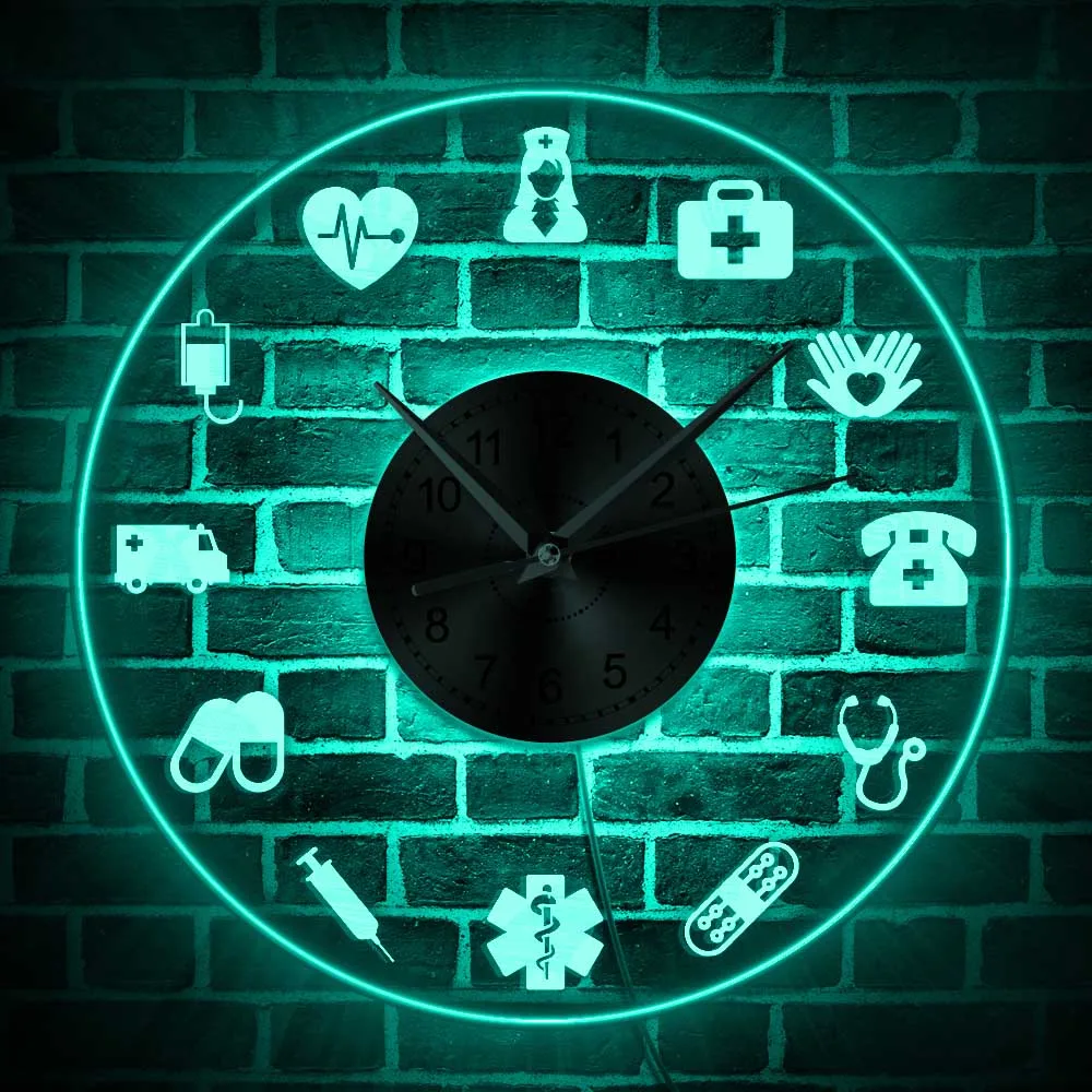 

Nurse RN Themed Healthcare Acrylic Hanging Wall Clock With Led Backlight Nursing Medical Gift LED Sign Color Changes Wall Clock