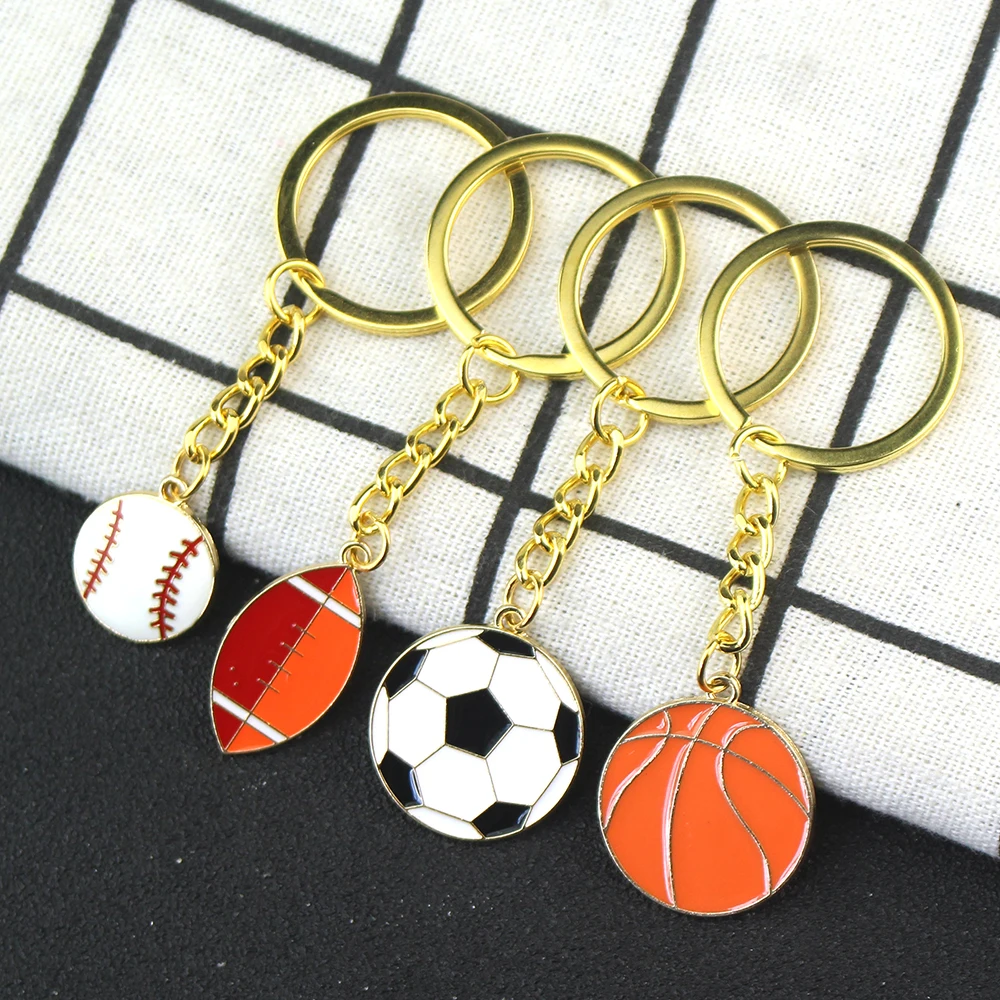 سلسلة مفاتيح أنيقة لكرة القدم والبيسبول والتنس والرجبي ملونة المعلقات لون ديي الرجال المجوهرات سيارة مفتاح سلسلة تذكارية للهدايا