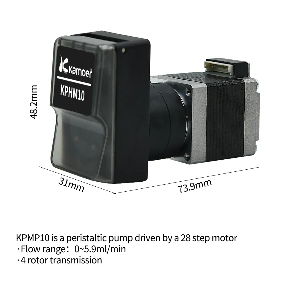 

Kamoer 0~5.9ml/min KPMP10 Peristaltic Pump 24V with 28 Stepper Motor Self-priming Pump 4 Rotors High Precision Dosing Pump