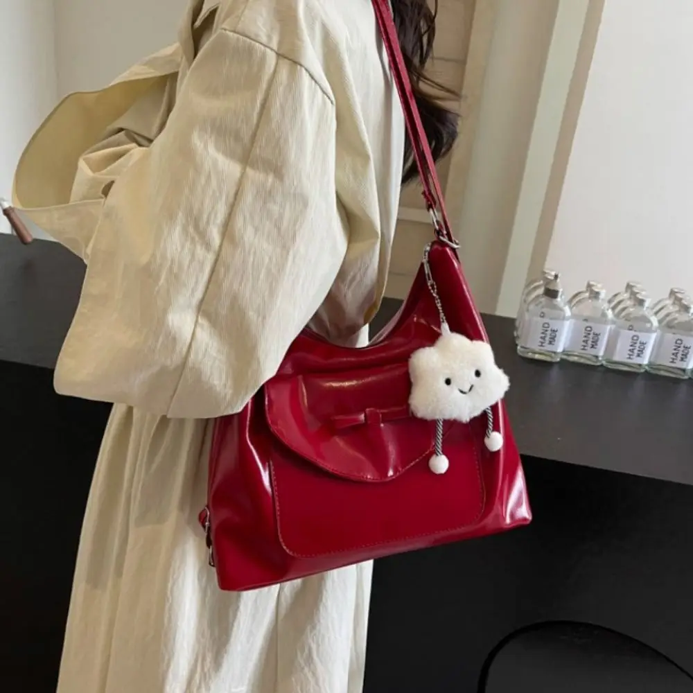 

PU Leather Bowknot Armpit Handbag Large Capacity Sweet Bowknot Crossbody Bag Korean Style Solid Color Bow Underarm Bag Girls