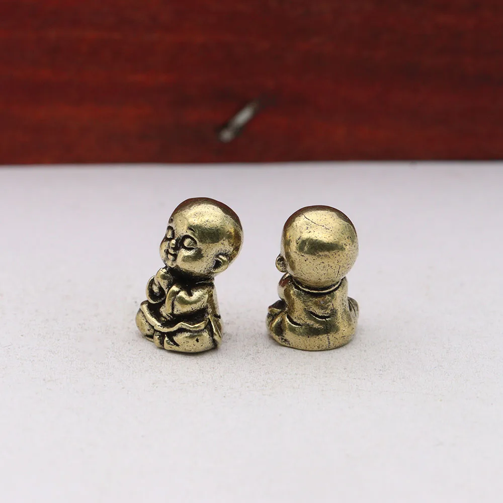 Brass Young Monk Miniature Figurines Micro Landscape Desktop Ornaments Buddha Small Statue Home Decorations Crafts Accessories