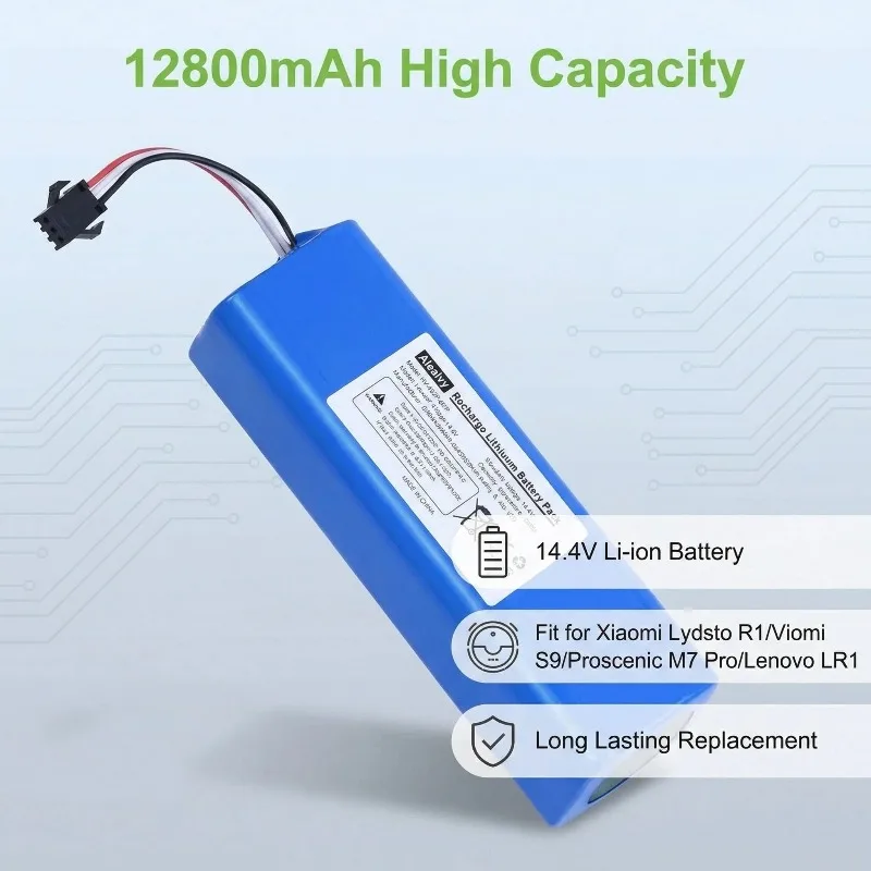 

14.4V 12800mAh Li-ion Battery for Xiaomi Lydsto R1 Viomi S9 Proscenic M7 Pro Lenovo LR1, Replacement Robot Vacuum Battery Pack