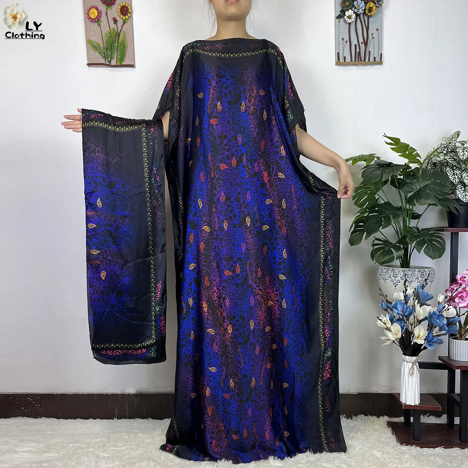 2023 Fashion Print Islam Turkey Loose Elegant Femme Robe New Silk Oversize African Women Clothing Dubai Dashiki Abaya Free Size