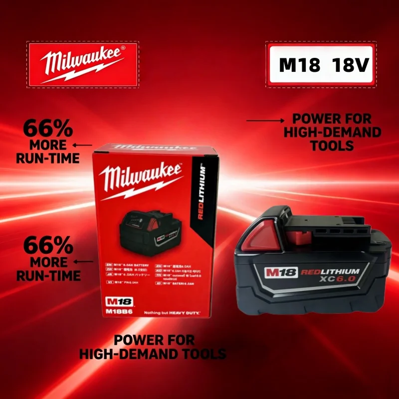 

100% Original M18 Milwaukee Li-ion Battery 18V 6000mAh M18B6 M18B5 Reliable Rechargeable Pack for All Milwaukee Cordless Tools