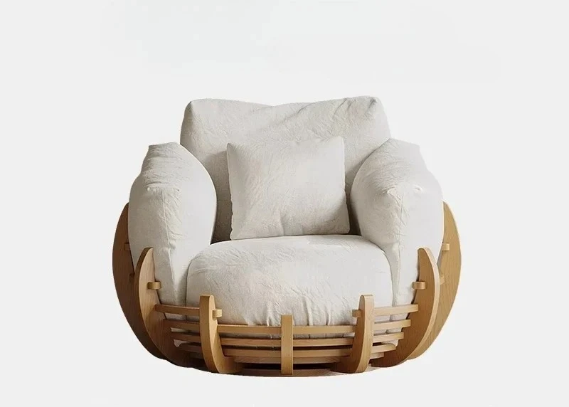 

Italian minimalist sofa chair removable and washable linen down lazy rotatable single leisure chair