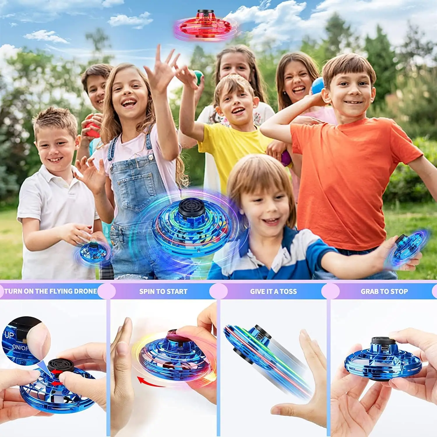 Mini Drone UFO Flying Spinner, Ifly Fly Fidget Spinner, drone Boomerang contrôlé à la main iFly, jouets Cool, cadeaux