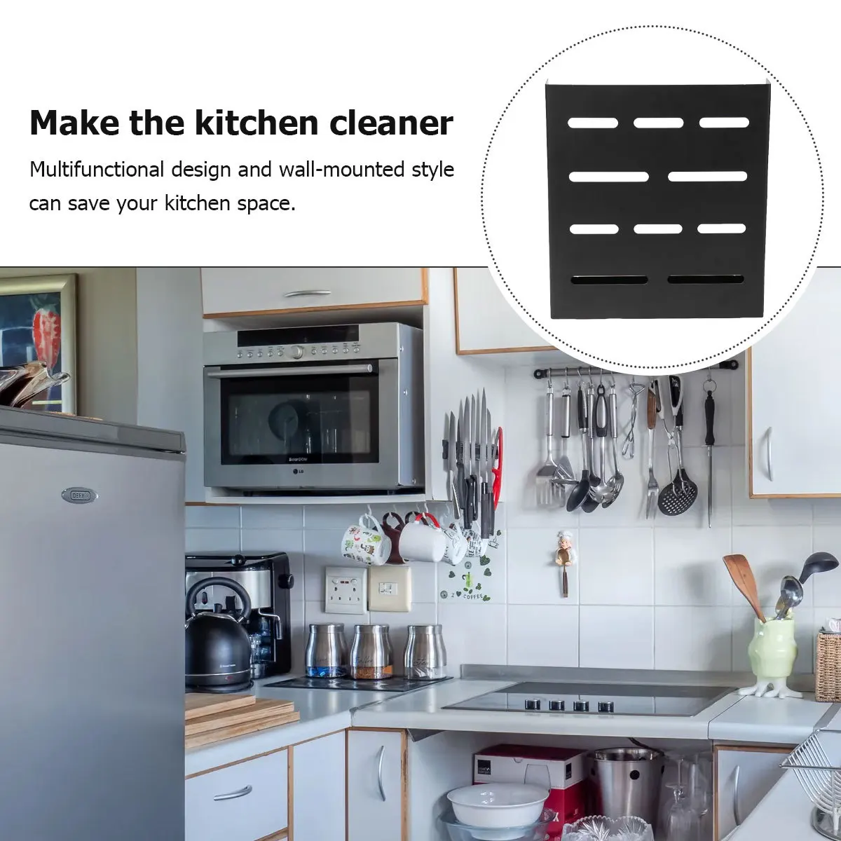 

1pc Kitchen Storage Rack Premium Stainless Steel Wall-Mounted Multi-Functional Organizer For Cutlery Kitchen Tools Black