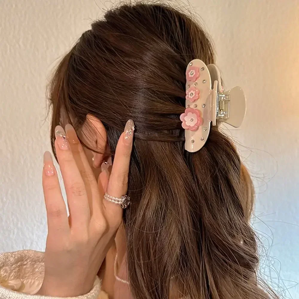 Artiglio per capelli con fiore di strass fermaglio per capelli con fiocco creativo Clip per squalo con acido acetico geometria copricapo nuvola