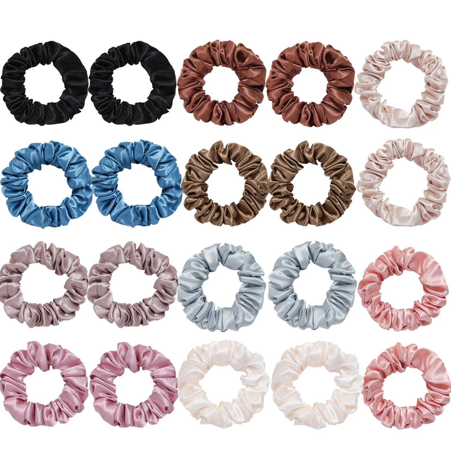 20Pcs Satin Simple Earth Color Ponytail Hair Tie Hair Accessories