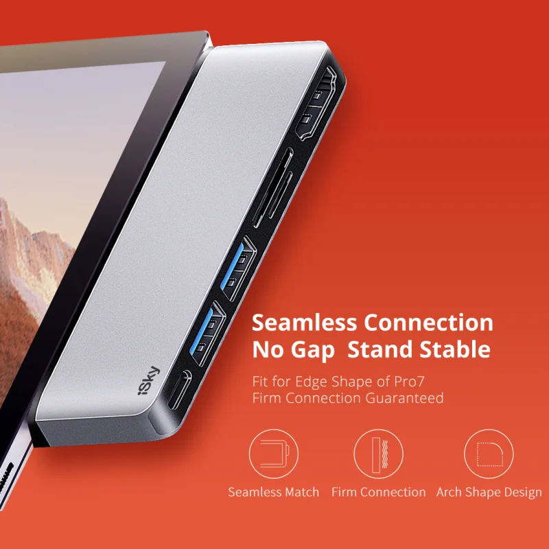 Docking station ISky 6 in 1 per Microsoft Surface Pro7 4K compatibile HDMI RJ45 USB 3.0 Hub Dock Station Accessori per laptop
