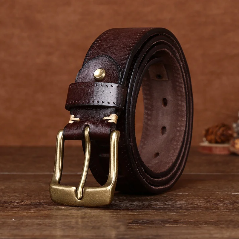 

3.8CM Luxury Copper Buckle Men Belt Pure Cowhide Handmade Weave Casual Pin Buckle Designer Genuine Leather Jeans Belt for Man