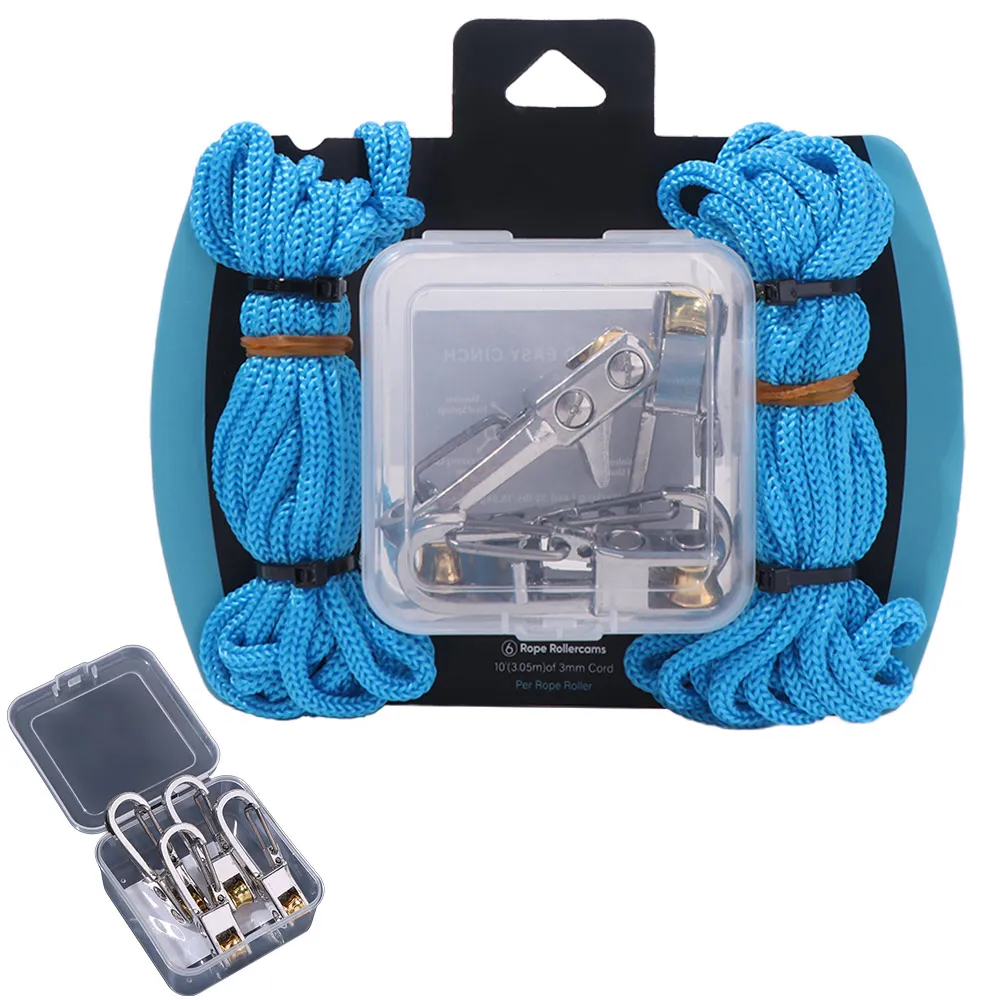 

Lock Buckle Rope with Roller Tensioner 6 Hooks Heavy-duty Tie Down Rope Cam Technology Quick Adjust Rope Tension Adjuster