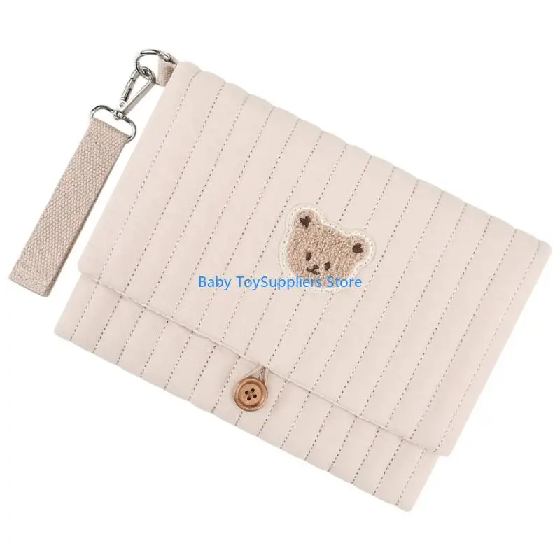 حقيبة حفاضات للأطفال مبطنة ومطرزة على شكل دب R1WF #4