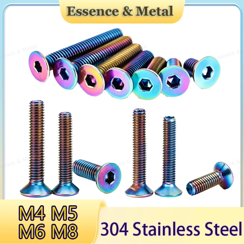 304 Stainless Steel Rainbow Color Countersunk Head Hexagonal Screws M4 M5 M6 M8 Flat Head Screws Motorcycle Modification Screws