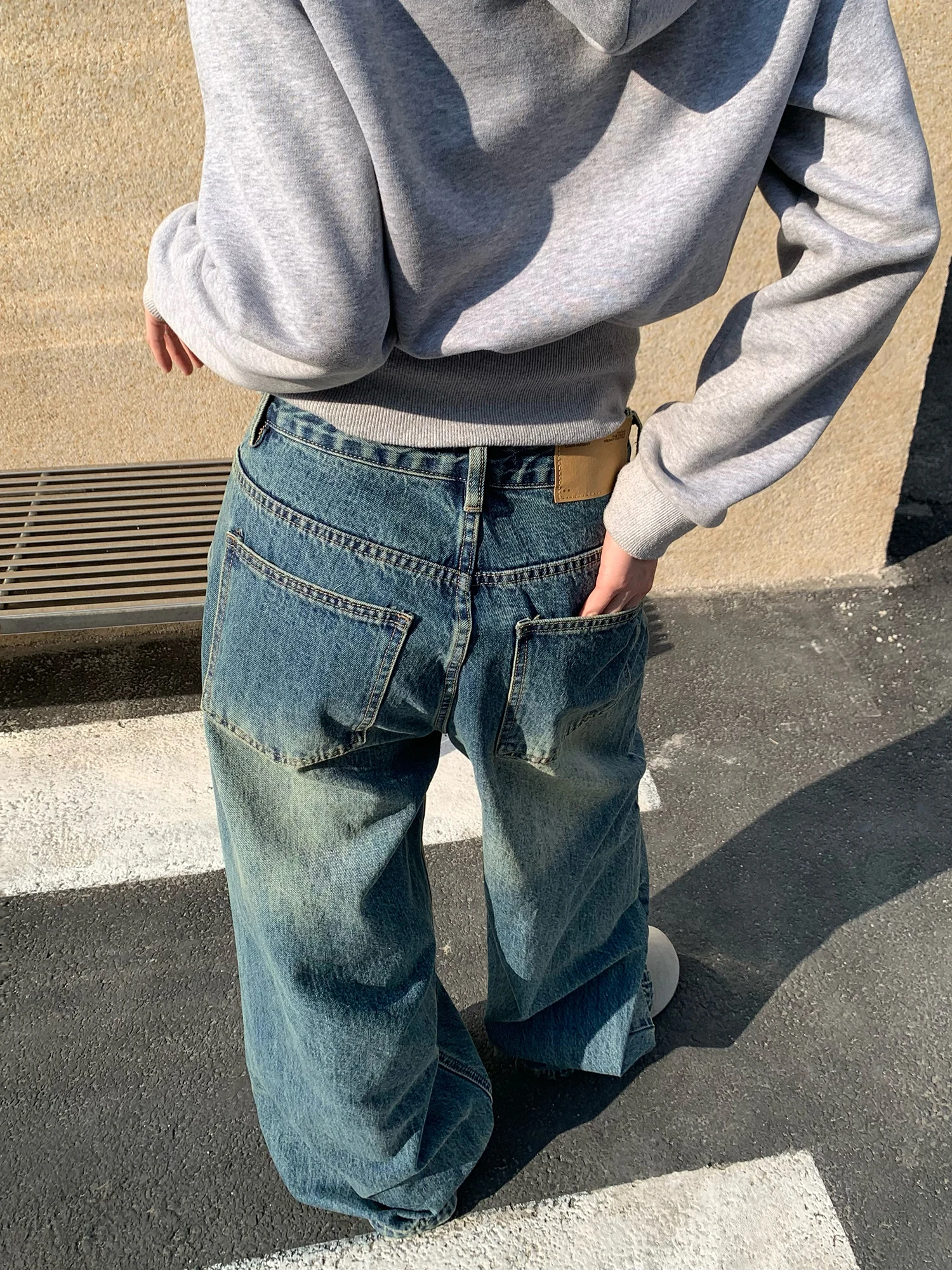 

Wild Azi Vintage Waed Straight Leg American Sle Jeans Men's Casual Wide Leg Long Trousers Street Sle l Waist